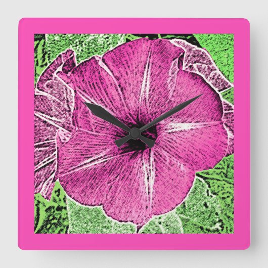 Morning Glory Block Print - fuchsia roze Vierkante Klok (Voorkant)