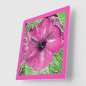 Morning Glory Block Print - fuchsia roze Vierkante Klok (Hoek)