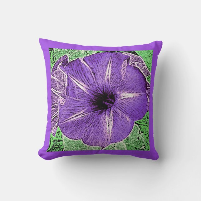Morning Glory Block Print - zacht violet Kussen (Voorkant)