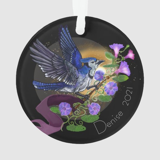 Morning Glory Bluejay Custom Name Ornament (achterkant)
