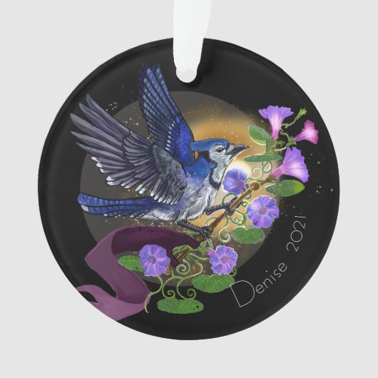 Morning Glory Bluejay Custom Name Ornament (voorkant)