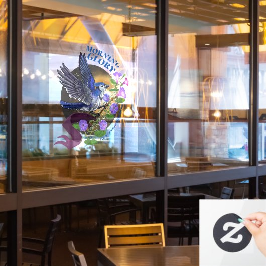 Morning Glory BlueJay Custom Window Cling Raamsticker (Restaurant Raam)