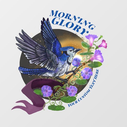 Morning Glory BlueJay Custom Window Cling Raamsticker (Vel)