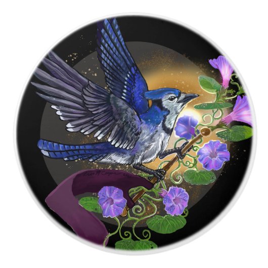 Morning Glory BlueJay Keramische Knop (Voorkant)