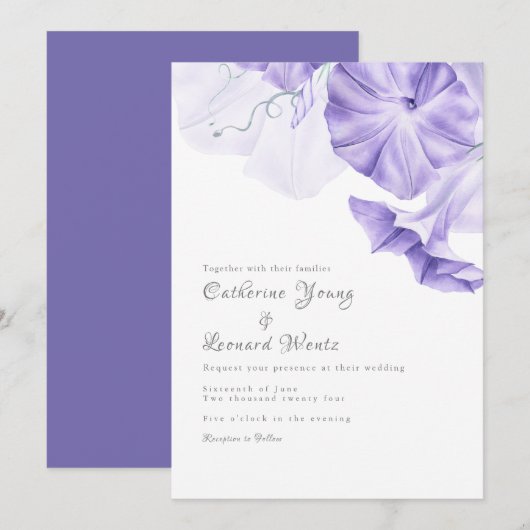 Morning Glory Calligrafie Bruiloft Kaart (Voorkant / Achterkant)