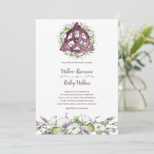 Morning Glory Celtic Plumb Triquetra Handfasting Kaart (Staand voorkant)