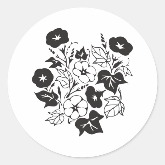 Morning Glory Flower Garden BW I Ronde Sticker (Voorkant)