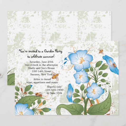 Morning Glory Flower Invitation Kaart (Voorkant / Achterkant)