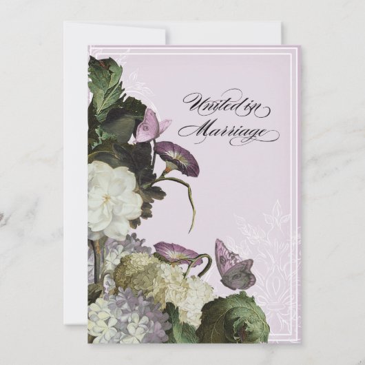 Morning Glory Hydrangea Bruiloft Nodig Lavendel ui Kaart (Achterkant)