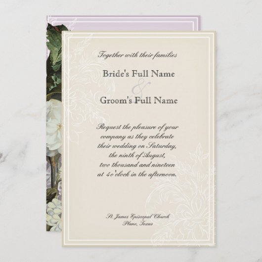 Morning Glory Hydrangea Bruiloft Nodig Lavendel ui Kaart (Voorkant / Achterkant)