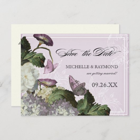 Morning Glory Hydrangea - Save the Date Briefkaart (Voorkant / Achterkant)