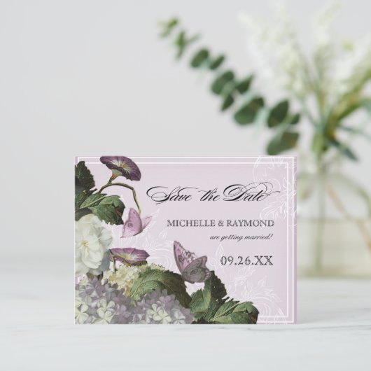 Morning Glory Hydrangea - Save the Date Briefkaart (Staand voorkant)
