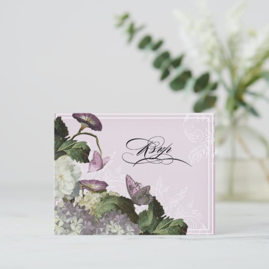 Morning Glory Hydrangea - Wedding Briefkaart RSVP (Staand voorkant)