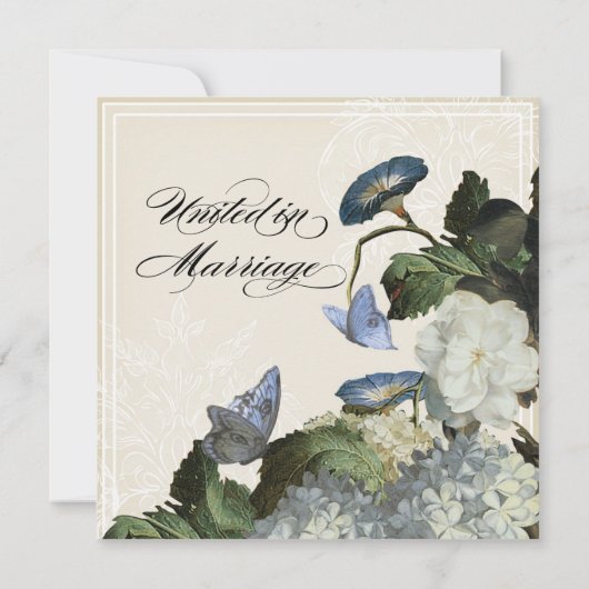 Morning Glory Hydrangea Wedding Invitation - Blue Kaart (Achterkant)
