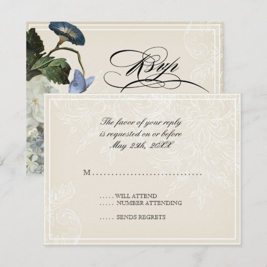 Morning Glory Hydrangea Wedding RSVP Response Kaar (Voorkant / Achterkant)