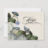 Morning Glory Hydrangea Wedding RSVP Response Kaar Kaartje (Achterkant)