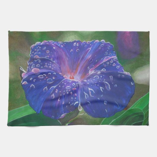 Morning Glory (Ipomoea Purpurea) Petals en Dew Dr. Theedoek (Horizontaal)