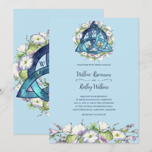 Morning Glory Keltisch Blauw Triquetra Handfasting Kaart (Voorkant / Achterkant)