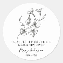 Morning Glory Memorial Funeral Seed Packet Ronde Sticker