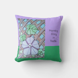 Morning Glory op Trellis Paarse & groene achtergro Kussen