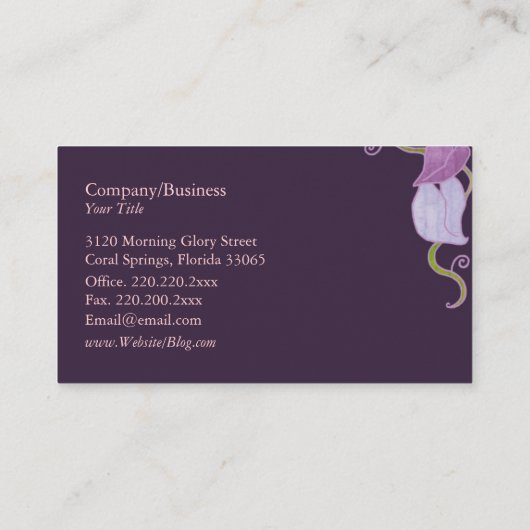 Morning Glory Paarse monogram Visitekaartje (Achterkant)