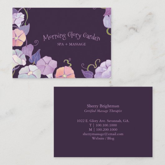 Morning Glory Paarse Spa Visitekaartje (Voorkant / Achterkant)