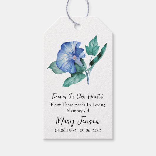 Morning Glory Seed Packet Memorial begrafenis Cadeaulabel (Voorkant)