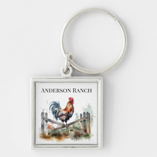 Morning Glory: Waterverf Haan, op maat Sleutelhanger (Voorkant)