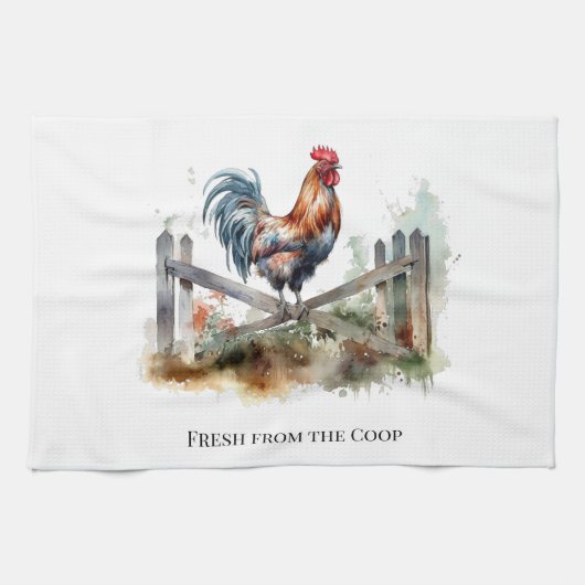 Morning Glory: Waterverf Haan, op maat Theedoek (Horizontaal)