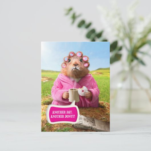 Morning Groundhog met ontbijtdonut en koffie Briefkaart (Staand voorkant)