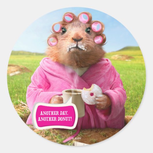 Morning Groundhog met ontbijtdonut en koffie Ronde Sticker (Voorkant)