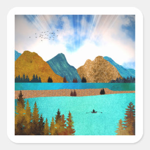 Morning Lake Rower Vierkante Sticker