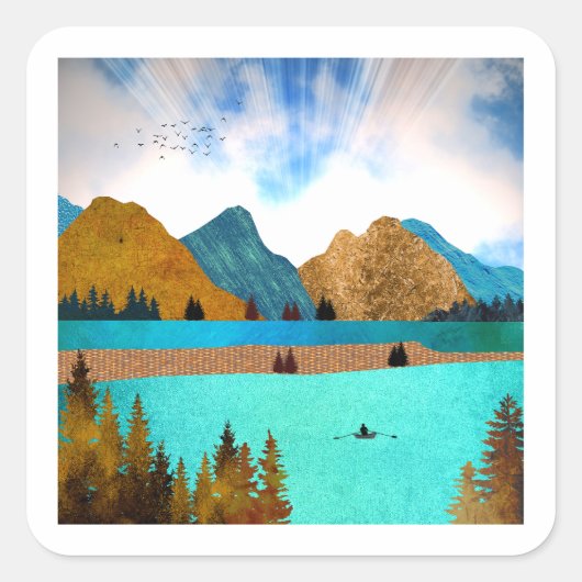 Morning Lake Rower Vierkante Sticker (Voorkant)
