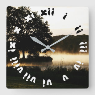 Morning Lake Scene Fat Roman Numbers wcn Vierkante Klok