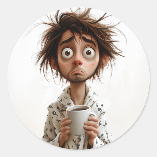 Morning Madness: koffie eerst, vragen later Ronde Sticker (Voorkant)