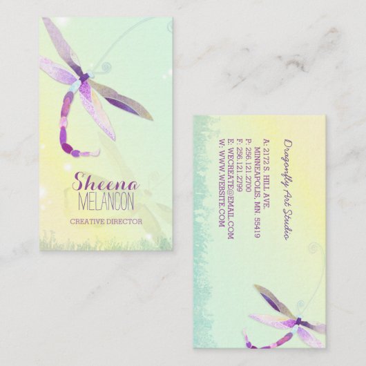 Morning Meadow Dragonfly Elegant Visitekaartjes (Voorkant / Achterkant)