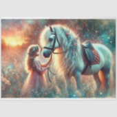 Morning Meadow Schattige meisje en paard decoupage Tissuepapier (Voorkant)