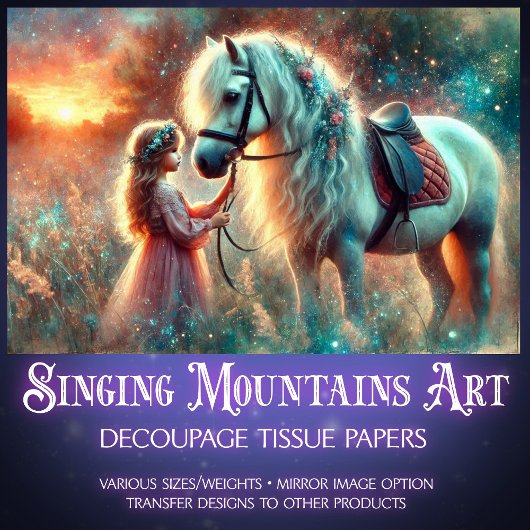Morning Meadow Schattige meisje en paard decoupage Tissuepapier