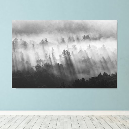 Morning Mist aan de bergkant Canvas Afdruk (Insitu (Houten vloer))