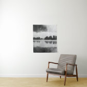 Morning mist boven het meer in zwart-wit wandkleed (In situ)