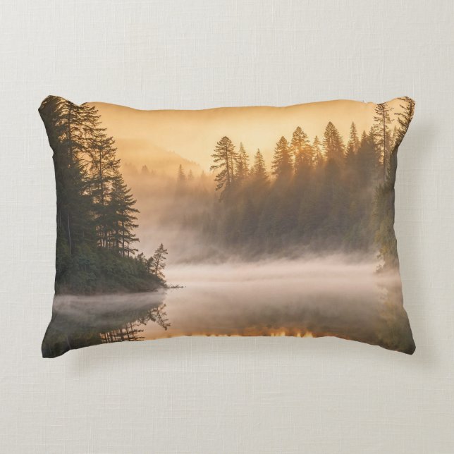 Morning Mist op de rivier in de Pines Accent Kussen (Voorkant)