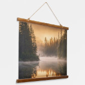 Morning Mist op de rivier in de Pines Hangend Wandkleed (Gebogen)