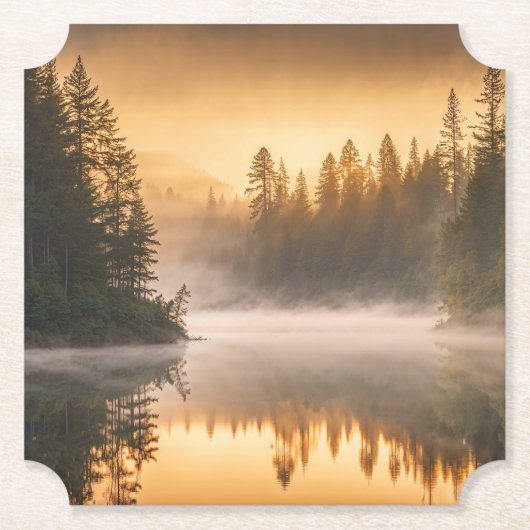Morning Mist op de rivier in de Pines Kartonnen Onderzetters (Voorkant)