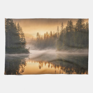 Morning Mist op de rivier in de Pines Theedoek