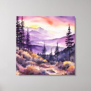 Morning Mist Smokey Mountains Waterverf Canvas Afdruk