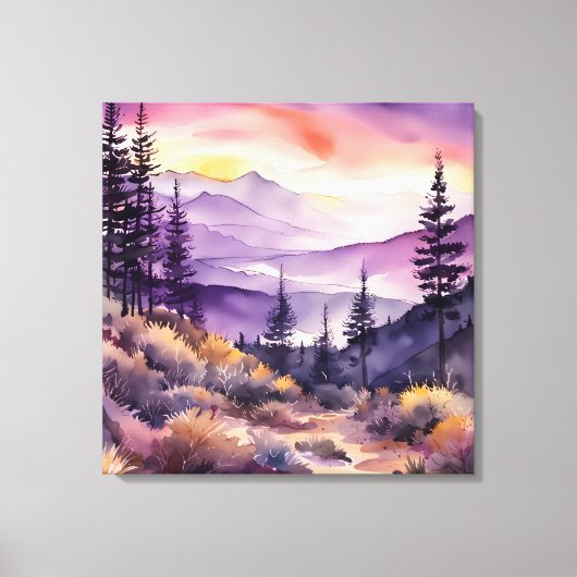 Morning Mist Smokey Mountains Waterverf Canvas Afdruk (Voorkant)