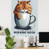Morning Mood Kat Koffie, Grappige Kat Digitale Kun Poster (Thuiskantoor)