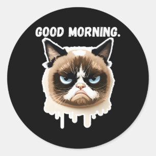 Morning Moody Bored Cat Kitten Kat Ronde Sticker