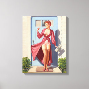 Morning Newspaper Pin-Up Girl Canvas Afdruk