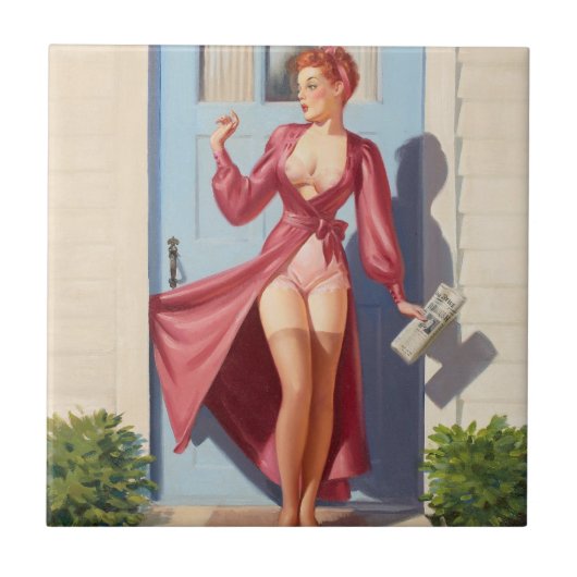 Morning Newspaper Pin-Up Girl Tegeltje (Voorkant)